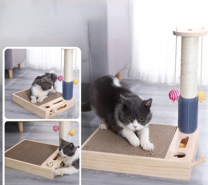 Lof Solid Wood Cat Scratch Board: Ideal for Playful Cats with Claw Clips, Toys, and Stress Relief Features